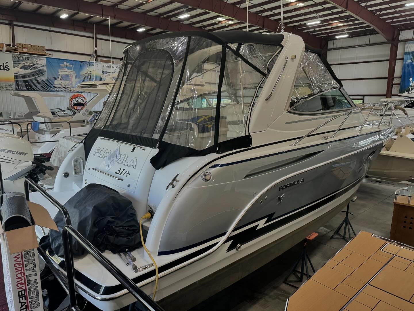 Marine surveyor near me in Grand Haven Michigan; Bluefin Marine Consultants pre-purchase survey on 2014 Formula Boats F-31PC Performance Cruiser for boat financing in storage at SkipperBud's marina in Grand Haven, MI.